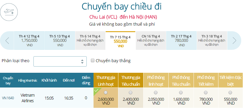 vé máy bay vietnam airlines Tam Kỳ đi Hà Nội