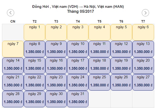 Vé máy bay giá rẻ Đồng Hới đi Hà Nội