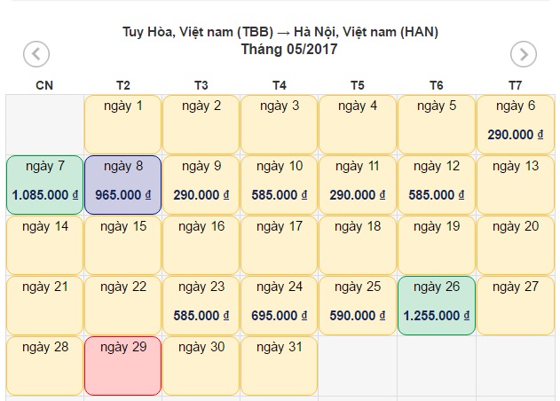 Vé máy bay giá rẻ Tuy Hoà đi Hà Nội