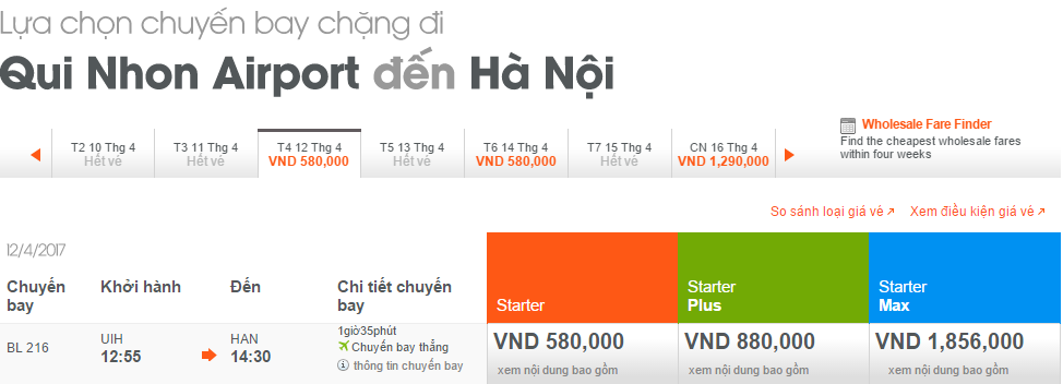 Vé máy bay Jetstar Quy Nhơn đi Hà Nội
