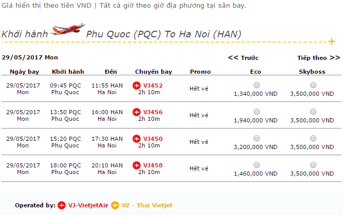 Vé máy bay Vietjet Air Phú Quốc đi Hà Nội