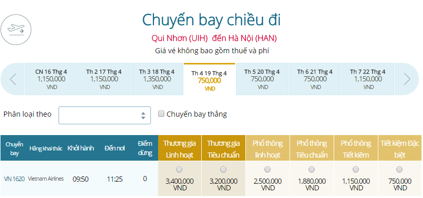 Vé máy bay Vietnam Airlines Quy Nhơn Đi Hà Nội