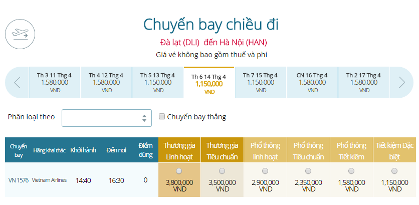 vé máy bay vietnam airlines đà Lạt đi Hà Nội